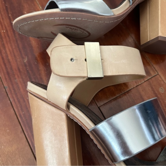 Sam Edelman Yelena Metallic Chunky Multi Strap Silver Nude Leather Heels Sz 10 - Picture 12 of 14